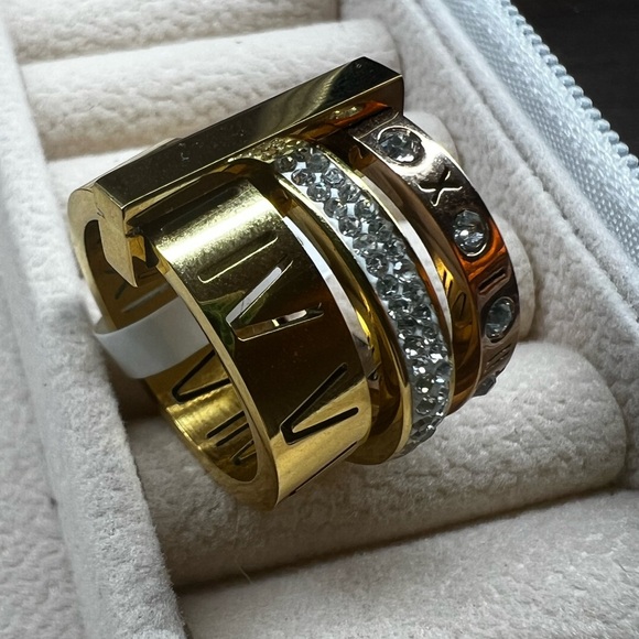 NEW TRIPLE STACK STONE RING - GOLD SIZE 6 - Picture 4 of 4